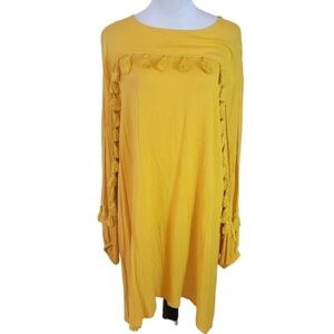 Boohoo Mustard Yellow Boho Tassel Shift Dress Size 14